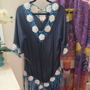 India Boutique Navy and White Swim Coverup